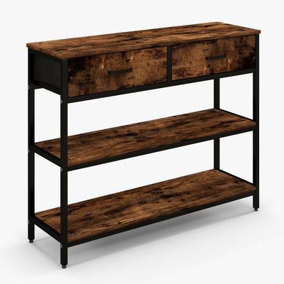 Console Table with Folding Fabric Drawers for Entryway-Rustic Brown - Relaxacare