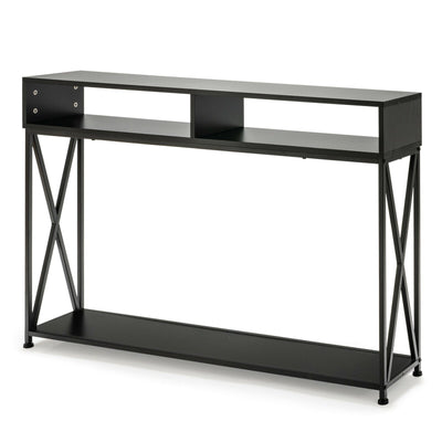 Console Table with Open Shelf and Storage Compartments Steel Frame-Black - Relaxacare