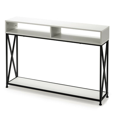 Console Table with Open Shelf and Storage Compartments Steel Frame-White - Relaxacare