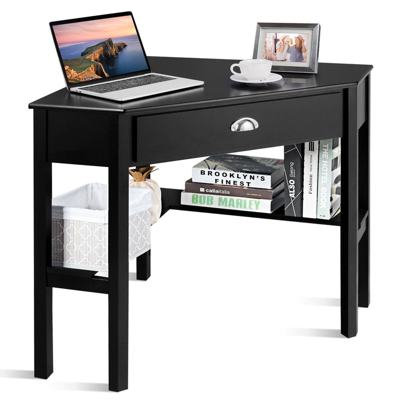 Corner Wooden PC Laptop Computer Desk-Black - Relaxacare