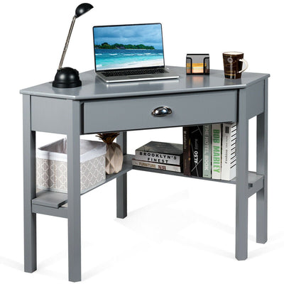 Corner Wooden PC Laptop Computer Desk-Gray - Relaxacare
