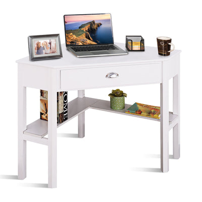 Corner Wooden PC Laptop Computer Desk-White - Relaxacare