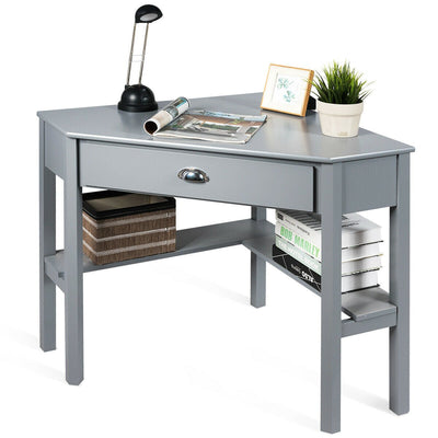 Corner Wooden Piece Laptop Computer Desk-Gray - Relaxacare