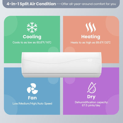 Costway-18000 BTU Mini Split Air Conditioner with 17 SEER Heater - Relaxacare