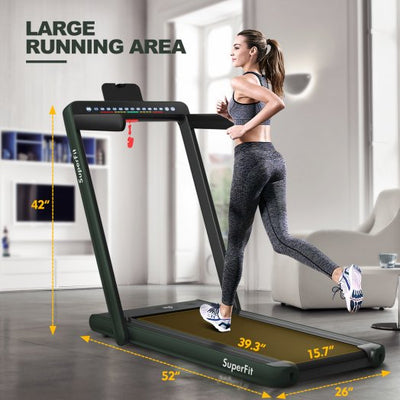 COSTWAY - 2-in-1 Electric Motorized Health and Fitness Folding Treadmill with Dual Display and Speaker-Green - Relaxacare
