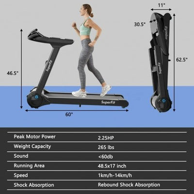 COSTWAY - 2.25HP Folding Treadmill Running Jogging Machine with LED Touch Display - Relaxacare