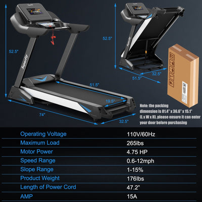 Costway-4.75 HP Treadmill with APP and Auto Incline for Home and Apartment - Relaxacare