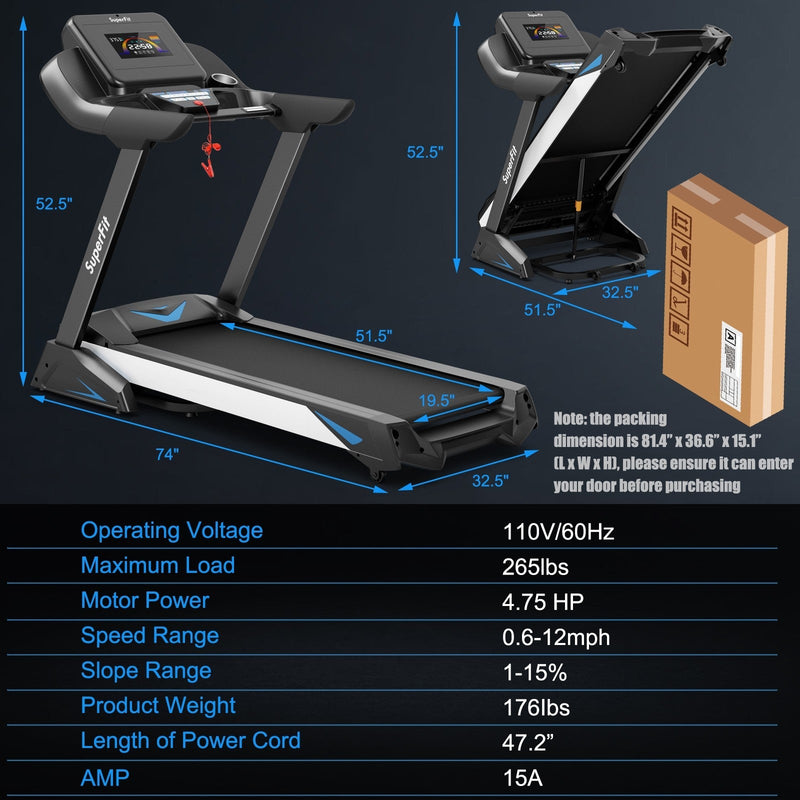 Costway-4.75 HP Treadmill with APP and Auto Incline for Home and Apartment - Relaxacare