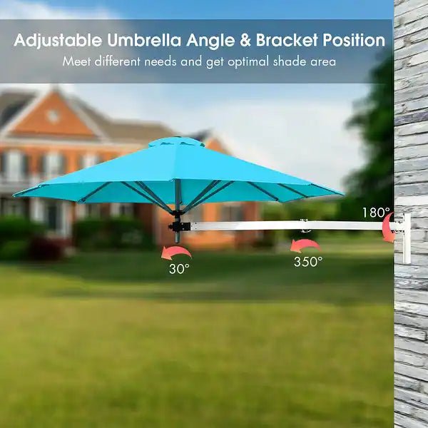 Costway-8ft Wall-Mounted Telescopic Folding Tilt Aluminum Sun Shade Umbrella-Tan - Relaxacare