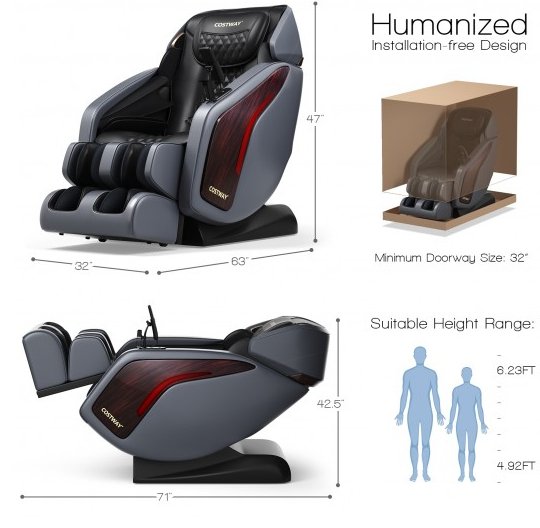 COSTWAY - JL10005WL - 3D SL Track Thai Stretch Zero Gravity Full Body Massage Chair Recliner - Relaxacare