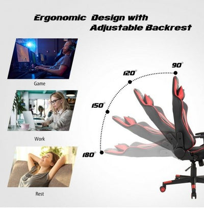COSTWAY - Massage Gaming Chair with Lumbar Support and Headrest - Relaxacare