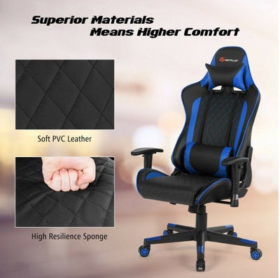 COSTWAY - Massage Gaming Chair with Lumbar Support and Headrest - Relaxacare