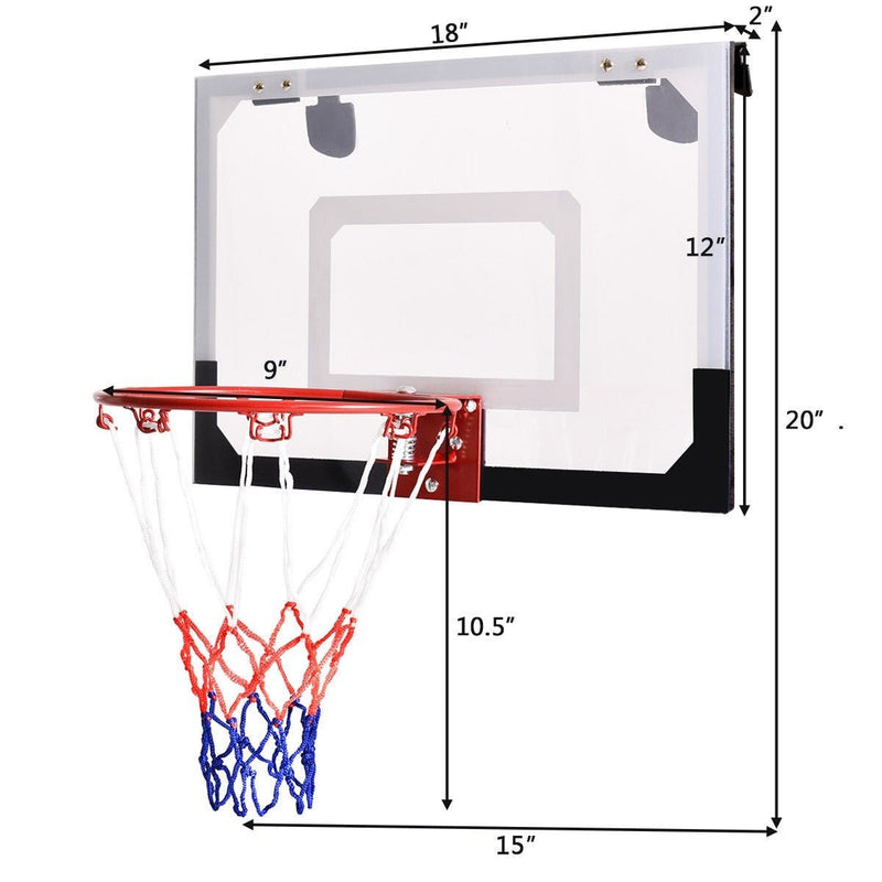 Costway-Over-The-Door Mini Basketball Hoop Includes Basketball & Hand Pump - Relaxacare