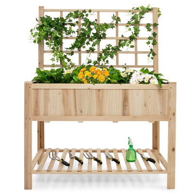 Costway Raised Garden Bed Elevated Wooden Planter Box with Trellis - Relaxacare