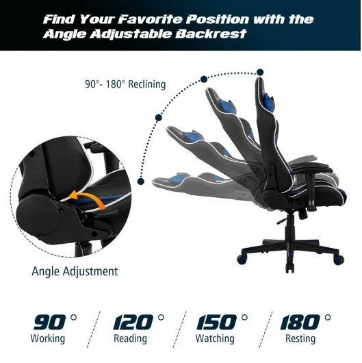 COSTWAY - Reclining Swivel Massage Gaming Chair with Lumbar Support - Relaxacare