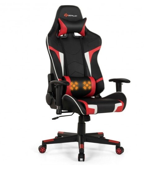 COSTWAY - Reclining Swivel Massage Gaming Chair with Lumbar Support - Relaxacare
