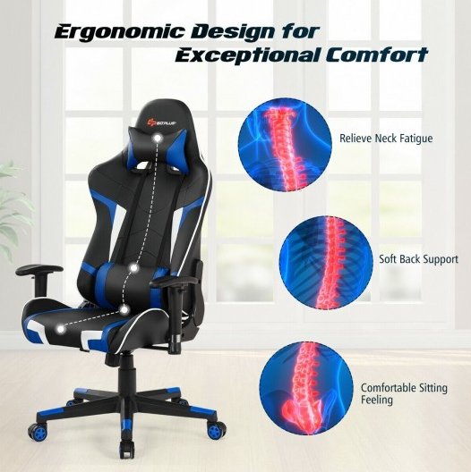 COSTWAY - Reclining Swivel Massage Gaming Chair with Lumbar Support - Relaxacare