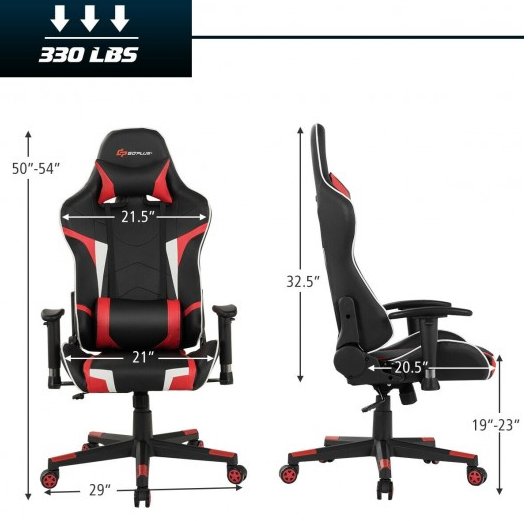 COSTWAY - Reclining Swivel Massage Gaming Chair with Lumbar Support - Relaxacare