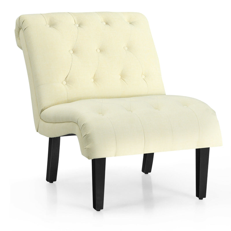Cotton Linen Fabric Armless Accent Chair with Adjustable Foot Pads-Beige - Relaxacare