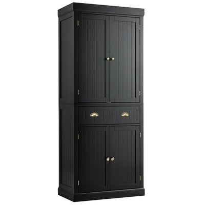Cupboard Freestanding Kitchen Cabinet w/ Adjustable Shelves-Black - Relaxacare