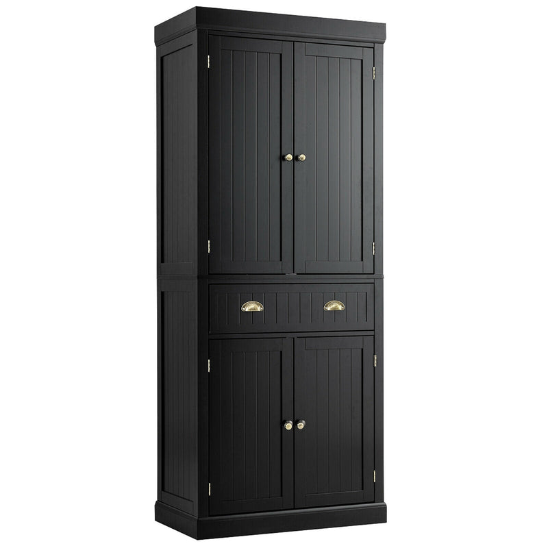 Cupboard Freestanding Kitchen Cabinet w/ Adjustable Shelves-Black - Relaxacare