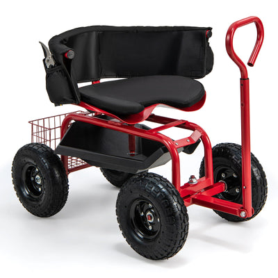 Cushioned Rolling Garden Cart Scooter with Storage Basket and Tool Pouch - Relaxacare