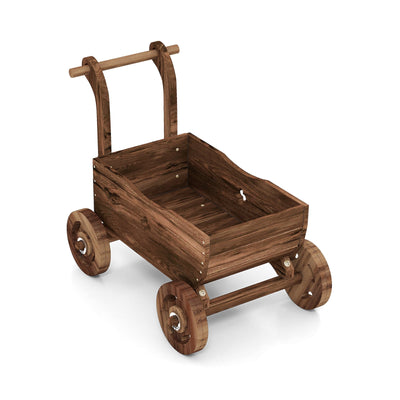 Decorative Wooden Wagon Cart with Handle Wheels and Drainage Hole - Relaxacare
