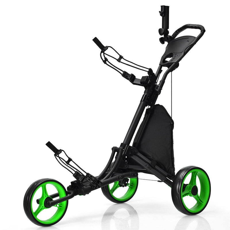 Demo Unit - Folding 3 Wheels Golf Push Cart with Bag Scoreboard Adjustable Handle -Green - Relaxacare