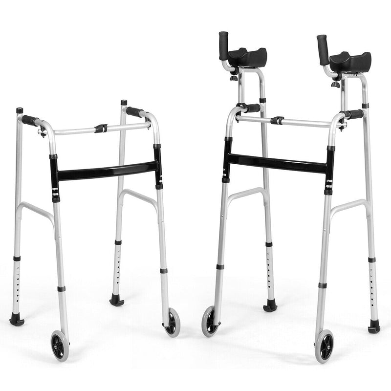 Demo Unit - Folding Adjustable Aluminum Wheel Walking Frame-Silver - Relaxacare