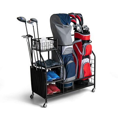 Discontinued-Double Golf Bag Organizer with Lockable Universal Wheels - Relaxacare
