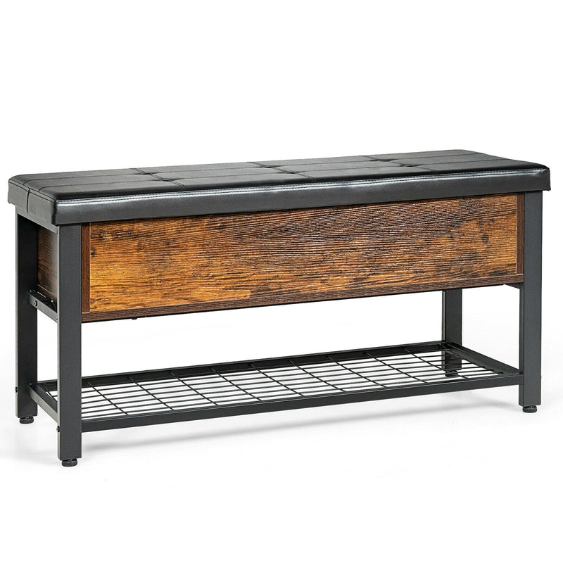 Discontinued-Shoe Bench Padded Bench with Storage Box and Shoe Shelf-Black - Relaxacare