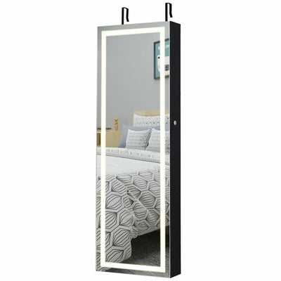 Door Wall Mount Touch Screen Mirrored Jewelry Cabinet-Black - Relaxacare