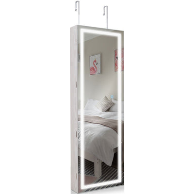 Door Wall Mount Touch Screen Mirrored Jewelry Cabinet-White - Relaxacare