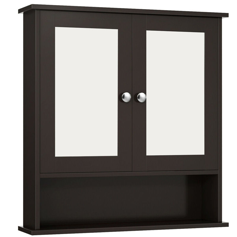Double Door Wall-Mounted Bathroom Mirror Cabinet with Storage Shelf - Relaxacare