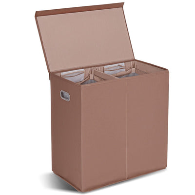 Double Laundry Hamper Storage Collapsible Basket Cothes Organizer-Brown - Relaxacare
