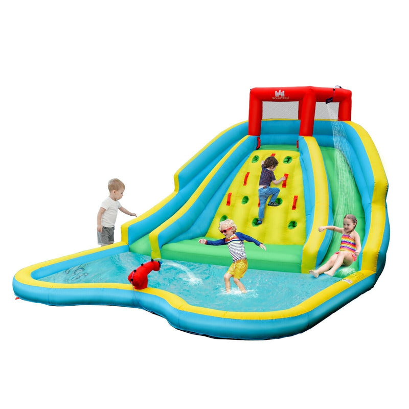 Double Side Inflatable Water Slide Park with Climbing Wall for Outdoor Without Blower - Relaxacare