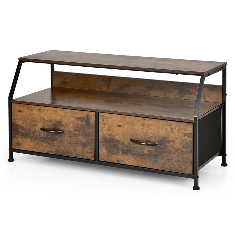 Dresser TV Stand with 2 Folding Fabric Drawers and Open Shelves - Relaxacare