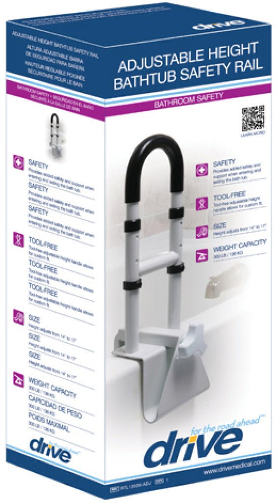 DRIVE MEDICAL - Adjustable Height Bathtub Grab Bar Safety Rail - Relaxacare