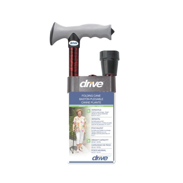 DRIVE MEDICAL - Adjustable Lightweight Folding Cane with Gel Hand Grip - Relaxacare