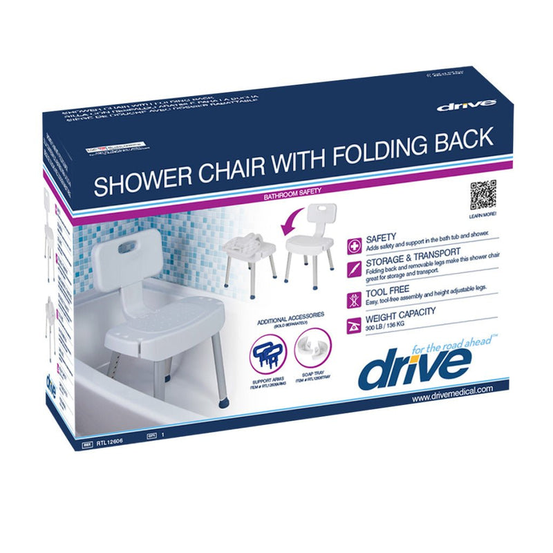 DRIVE MEDICAL - Bathroom Safety Shower Chair with Folding Back - Relaxacare