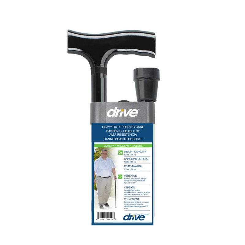 DRIVE MEDICAL - Heavy Duty Folding Cane Lightweight Adjustable with T Handle - Relaxacare