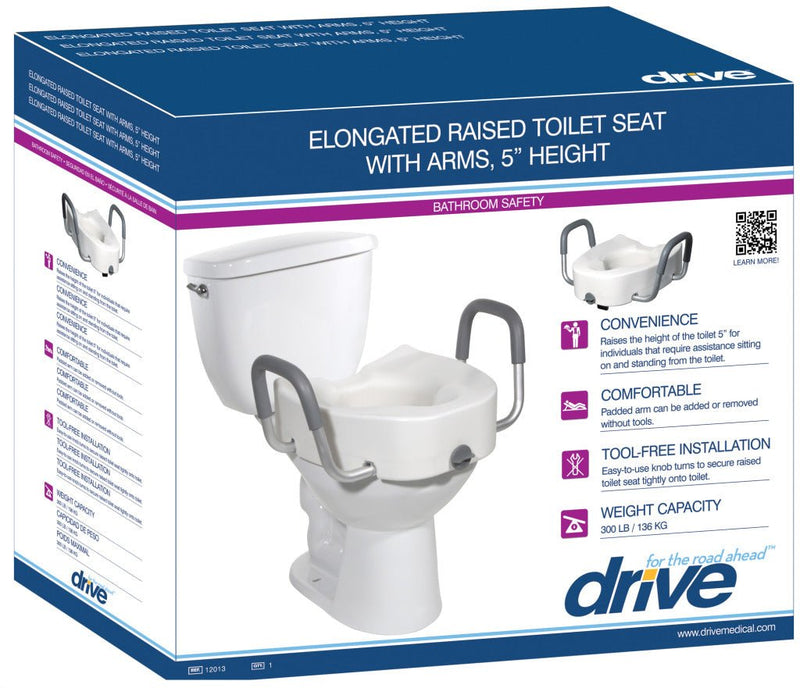 DRIVE MEDICAL - Premium Plastic Raised Toilet Seat with Lock and Padded Armrests, Elongated - Relaxacare