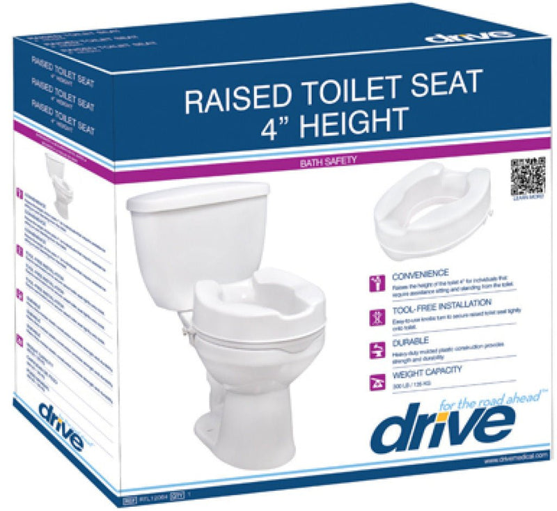 DRIVE MEDICAL - Raised Toilet Seat with Lock and Lid, Standard Seat, 4" - Relaxacare
