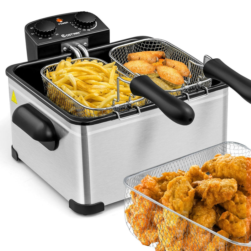 Electric Deep Fryer 5.3QT/21-Cup Stainless Steel 1700W with Triple Basket - Relaxacare