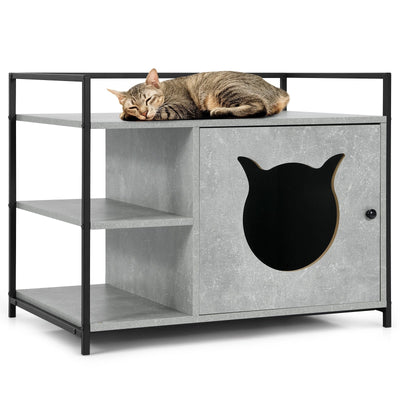 Enclosure Hidden Litter Furniture Cabinet with 2-Tier Storage Shelf-Gray - Relaxacare