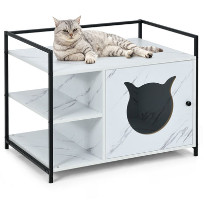 Enclosure Hidden Litter Furniture Cabinet with 2-Tier Storage Shelf-White - Relaxacare