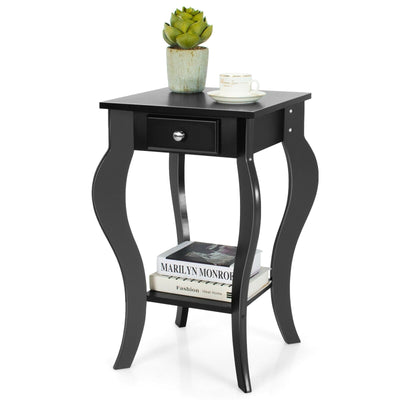 End Side Table with Drawer and Bottom Shelf-Black - Relaxacare
