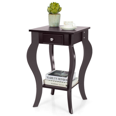 End Side Table with Drawer and Bottom Shelf-Brown - Relaxacare