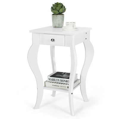 End Side Table with Drawer and Bottom Shelf-White - Relaxacare