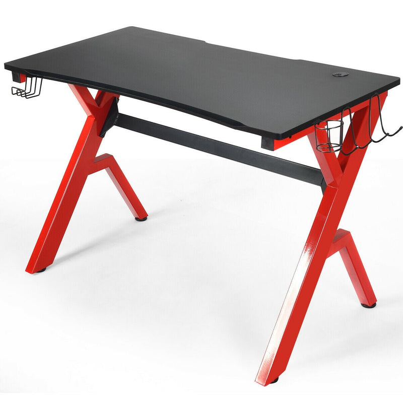 Ergonomic Gaming Desk with Carbon Fiber Surface and R-Shape Steel Frame - Relaxacare